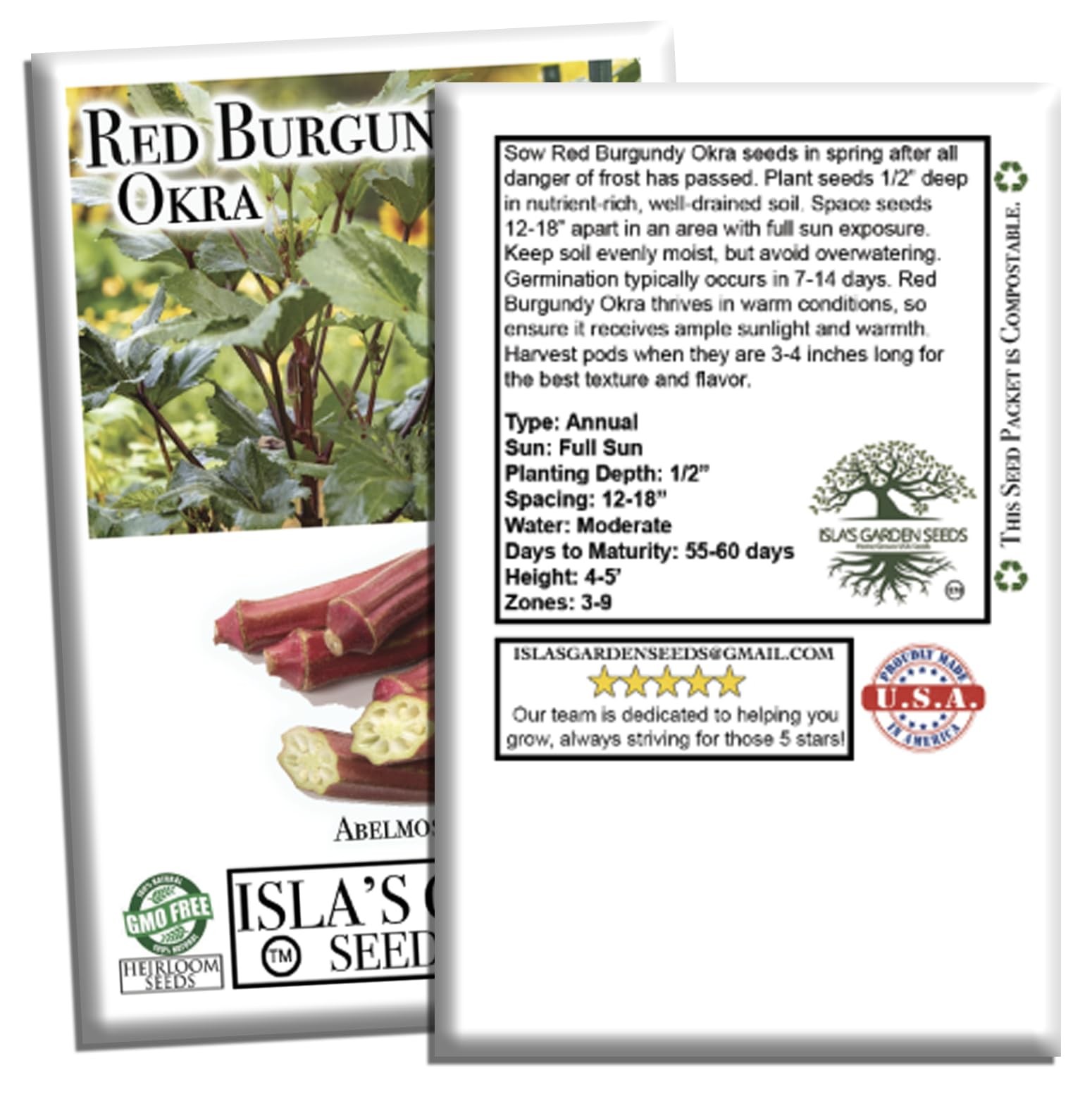 Red Burgundy Okra Seeds for Planting – 100+ Non-GMO & Heirloom