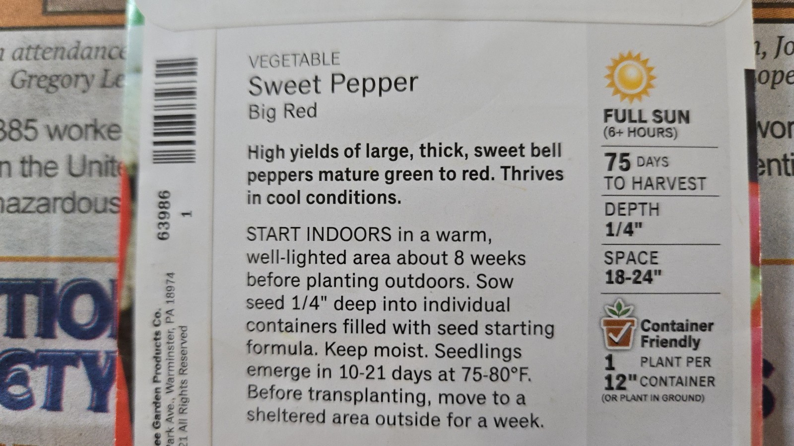 50 Seeds Sweet Pepper BIG RED Container Friendly