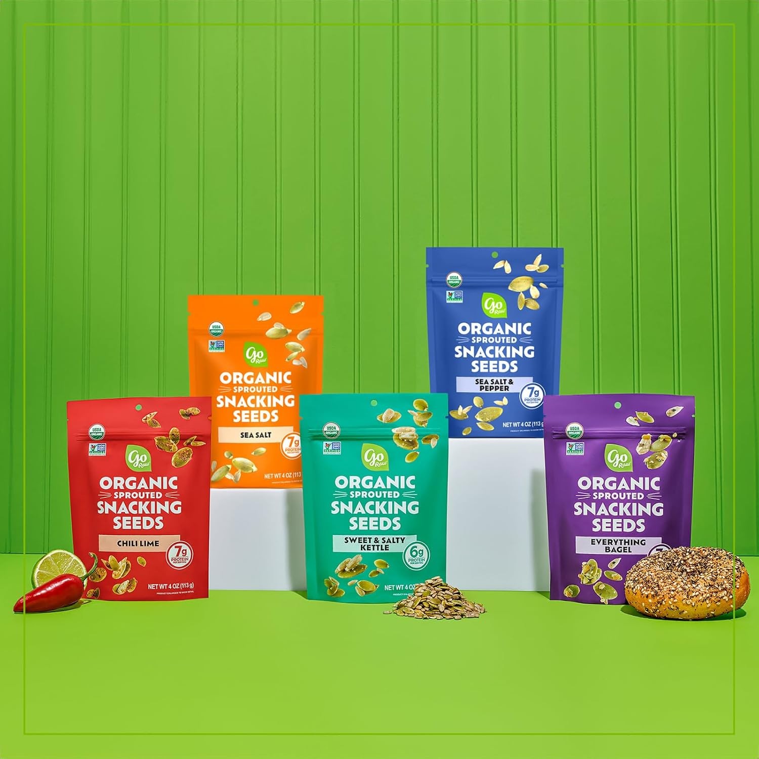 Go Raw Organic Sprouted Chili Lime Pumpkin & Sunflower Seeds 4oz 6 Pack Keto