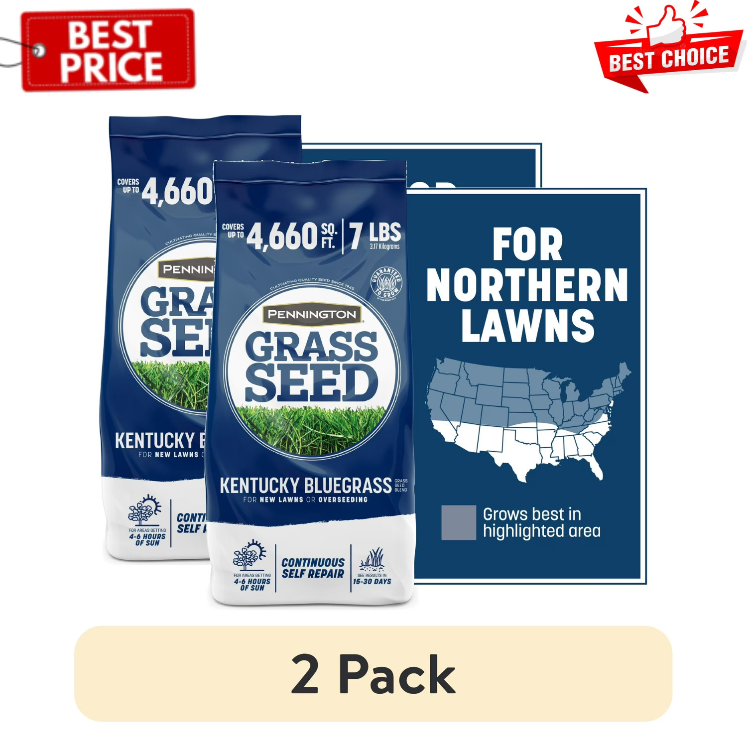 2 Pack Pennington Kentucky Bluegrass Grass Seed Mix Sun Partial Shade 7 lb