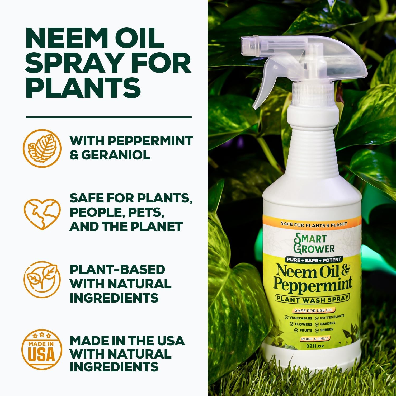Neem Oil Spray with Peppermint – 32oz Natural Plant Wash for Indoor & Outdoor