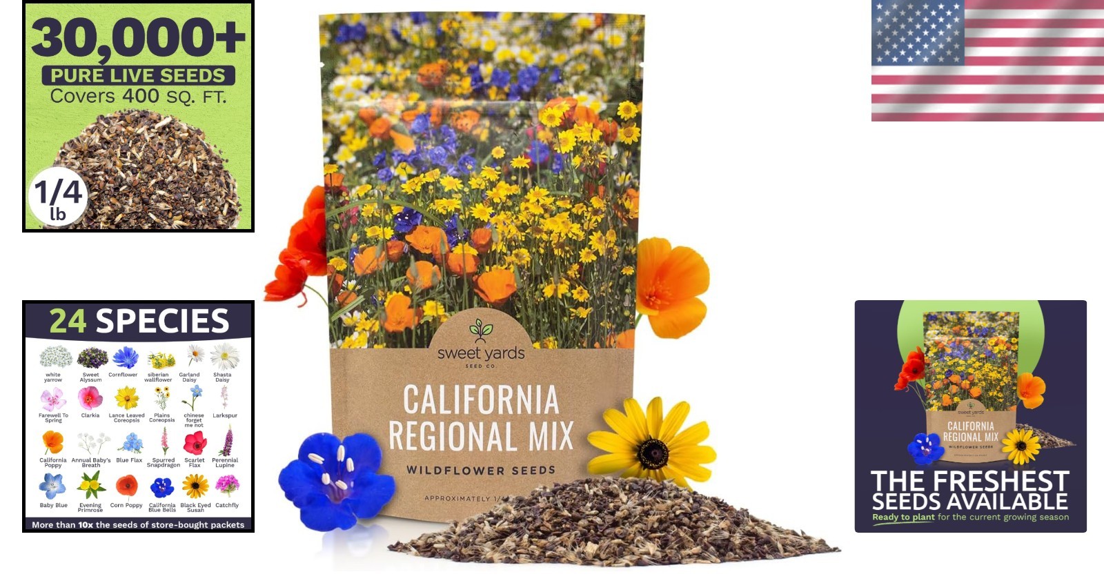 California Wildflower Mix – Bulk 1/4 lb – 30,000 Seeds