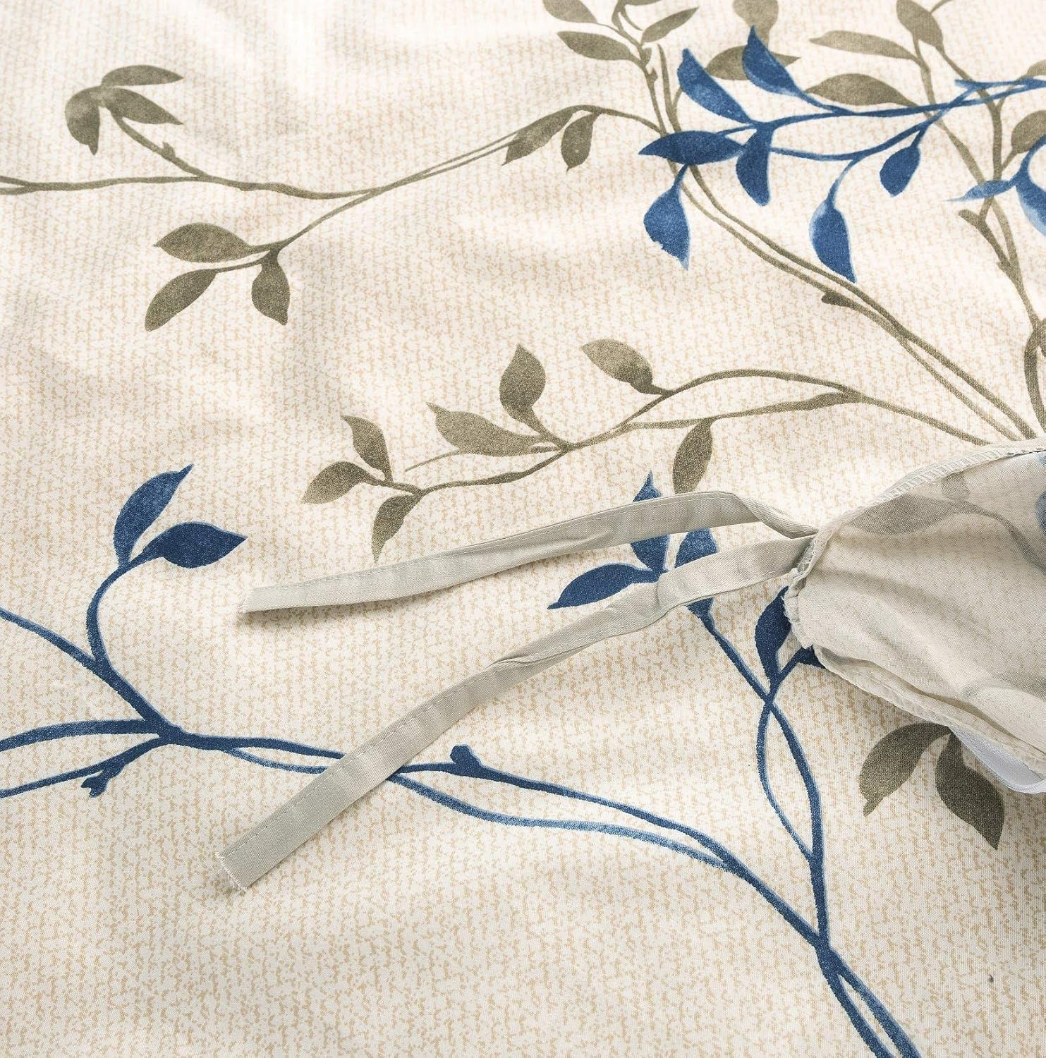 Elegant Leaf Vine Duvet Cover – Cream Beige Tan Blue – Queen Size Cotton