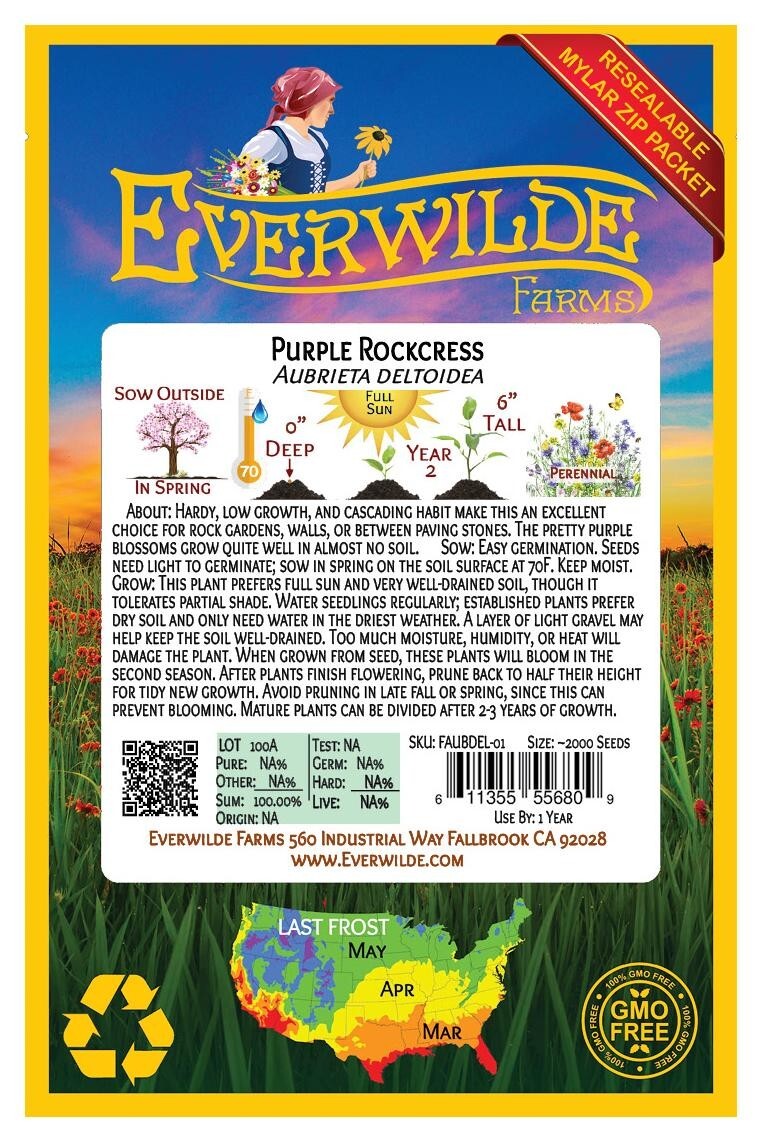 1 Oz Purple Rockcress Wildflower Seeds – Everwilde Farms Mylar Seed Packet