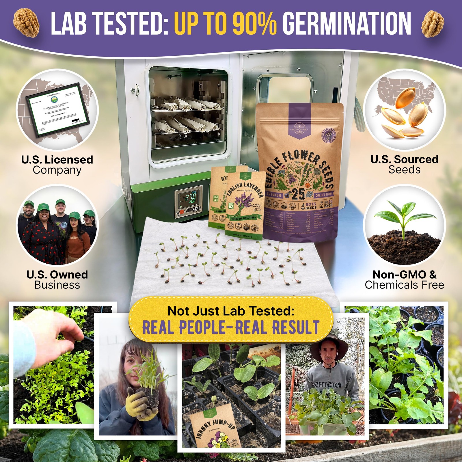 Organo Republic 25 Edible 25 Flower Seeds, White, Purple, Green, Blue