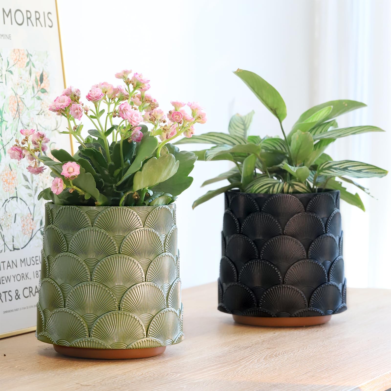 GUGUGO Pearl Beige Scale Planter, Unique Design Plant Pot with Drainage