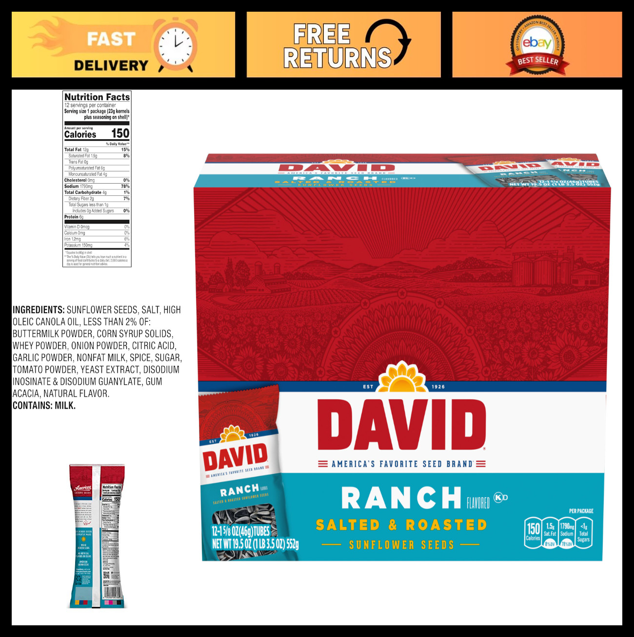 Ranch Flavor Sunflower Seeds – Perfect Easter Basket Stuffer for Baseball Fans,