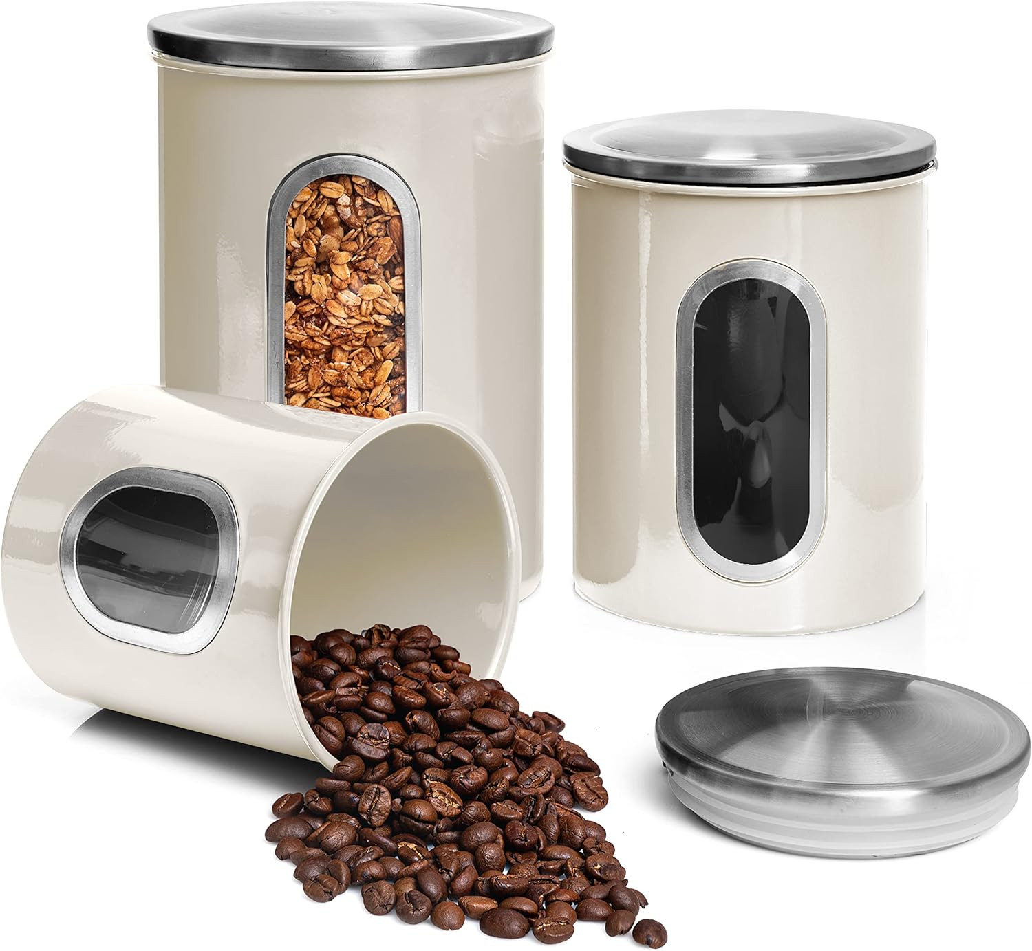 Moss & Stone 3-Piece Beige Canisters Sets for the Kitchen, Airtight Canister Set