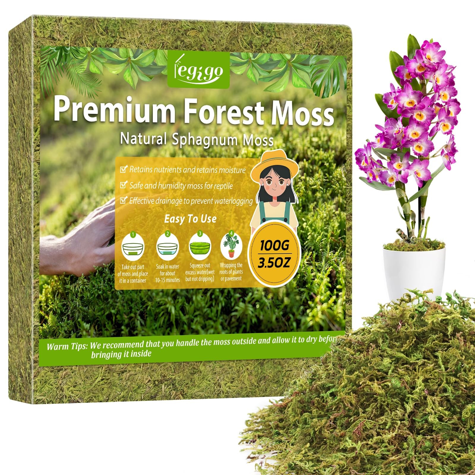 Legigo 3.5OZ Sphagnum Moss for Plants, 4QT Natural 4 quarts, 4 QT(Appx.3.5oz)