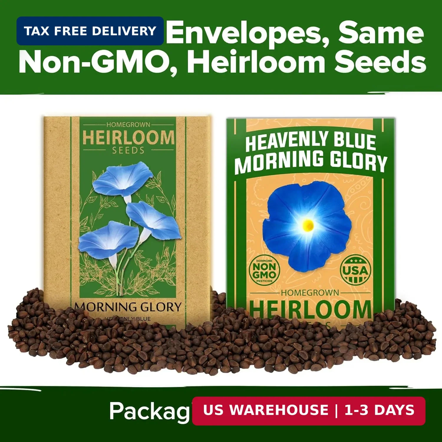 HOME GROWN Heavenly Blue Morning Glory – 150 Heirloom Seeds for Planting, Ideal