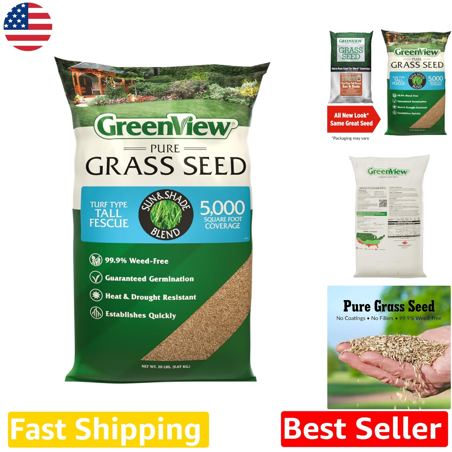 Elite Tall Fescue Seed 20lb Bag – Sun Shade, Heat Drought Insect Disease Proof