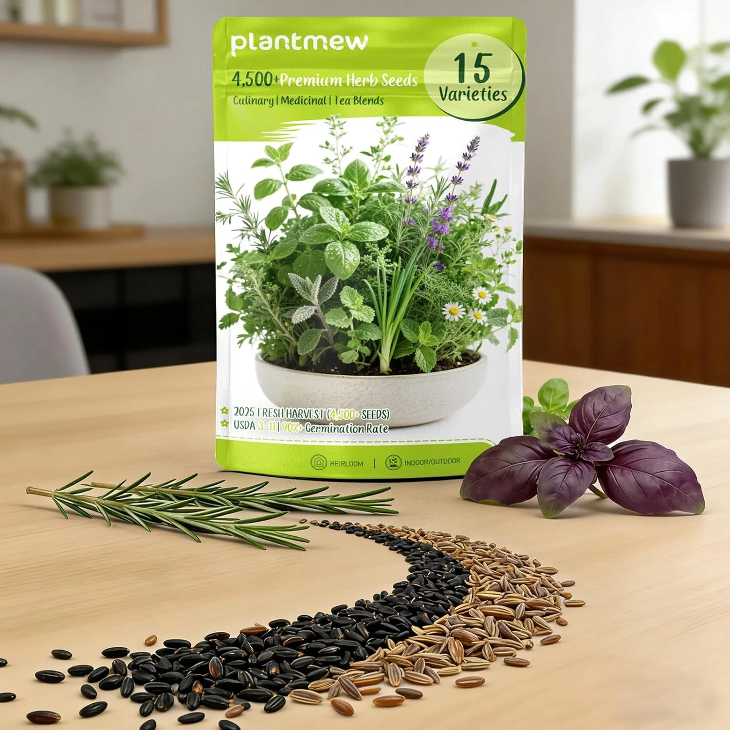 Herb Seeds 15 Pack 4500+ Non GMO Heirloom Seeds Indoor Outdoor Garden Kit