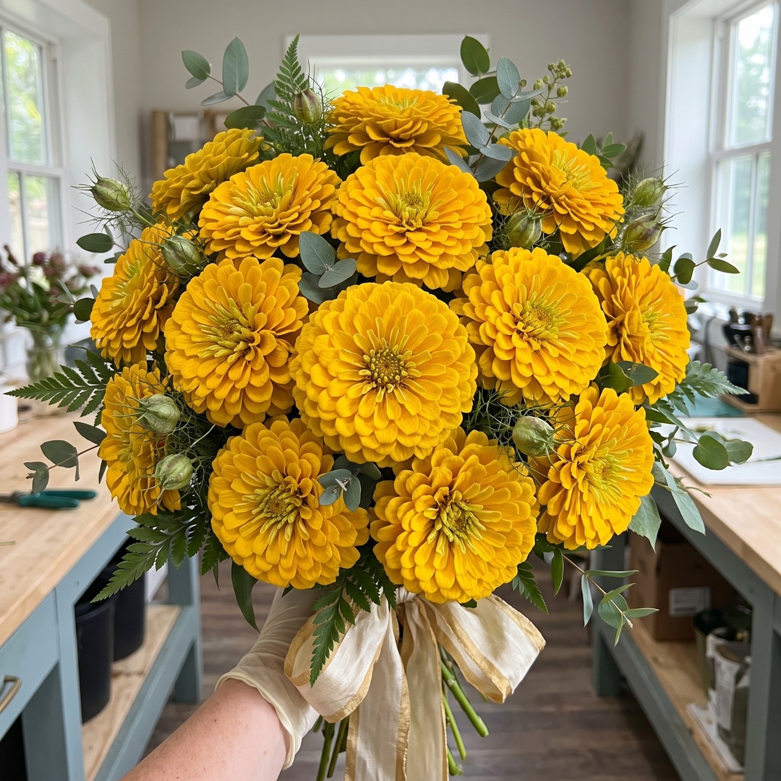 Zinnia GIGANTICA GOLDEN YELLOW 5″+ Florist Double Blooms Cut Flowers 50 Seeds!