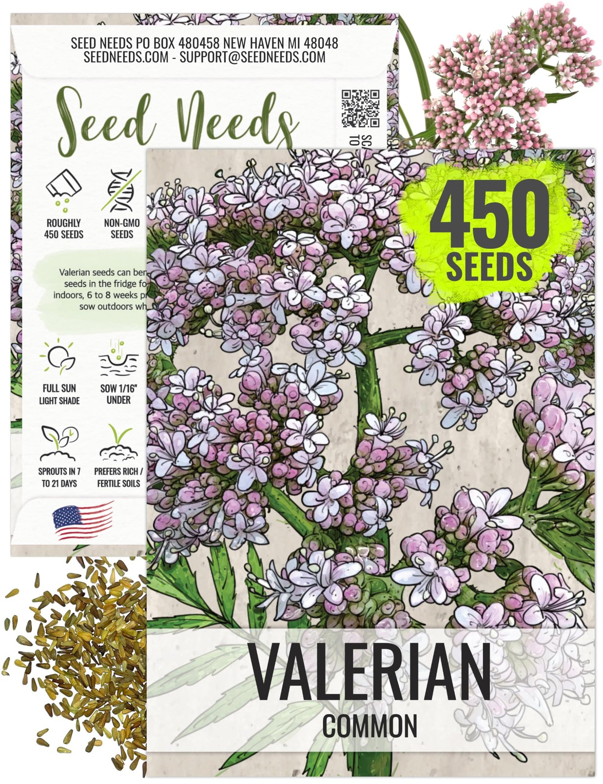 Seed Needs Valerian Seeds to Plant Heirloom Non-GMO 1 Pack,
