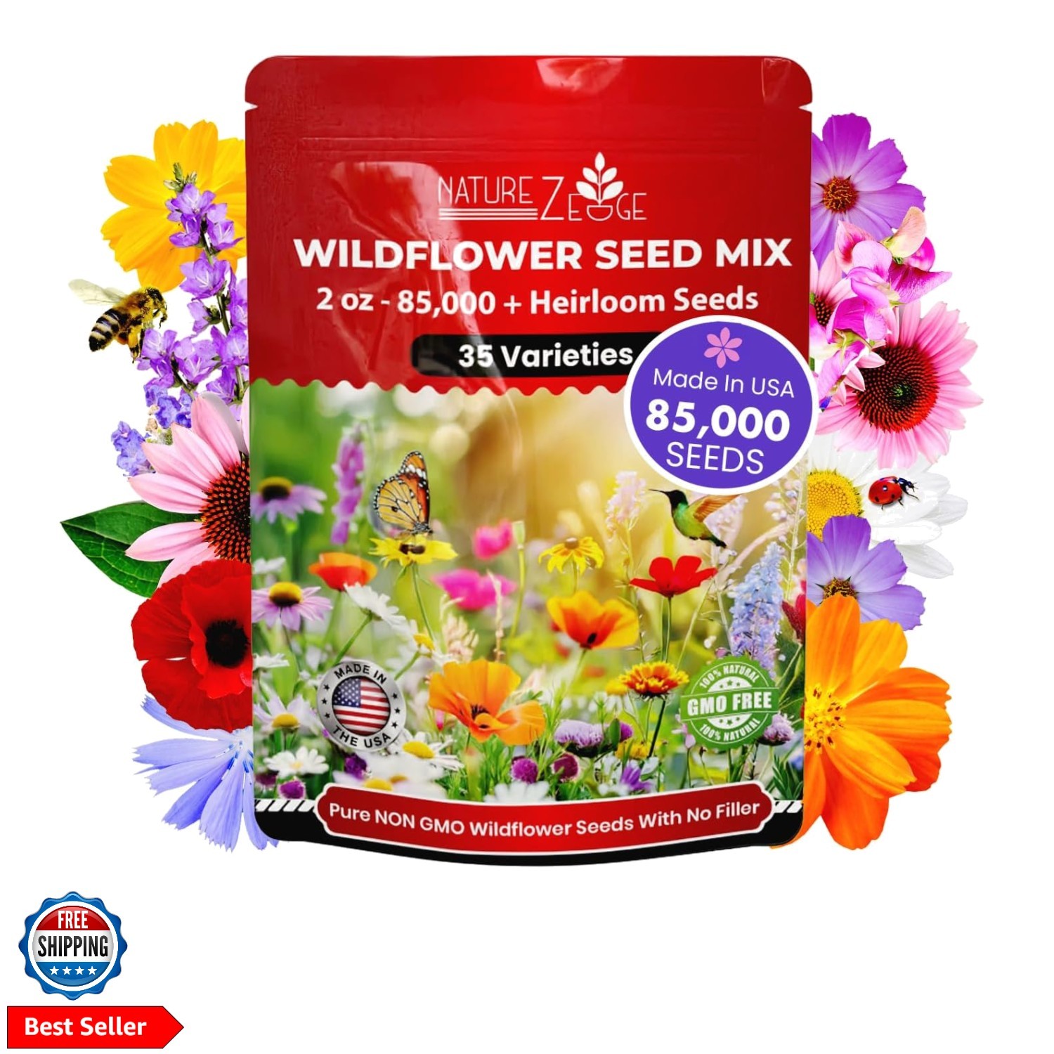 Wildflower Seeds Mix – 2 Oz, 85,000 Seeds, 35 Variety Perennial & Annual Flow…