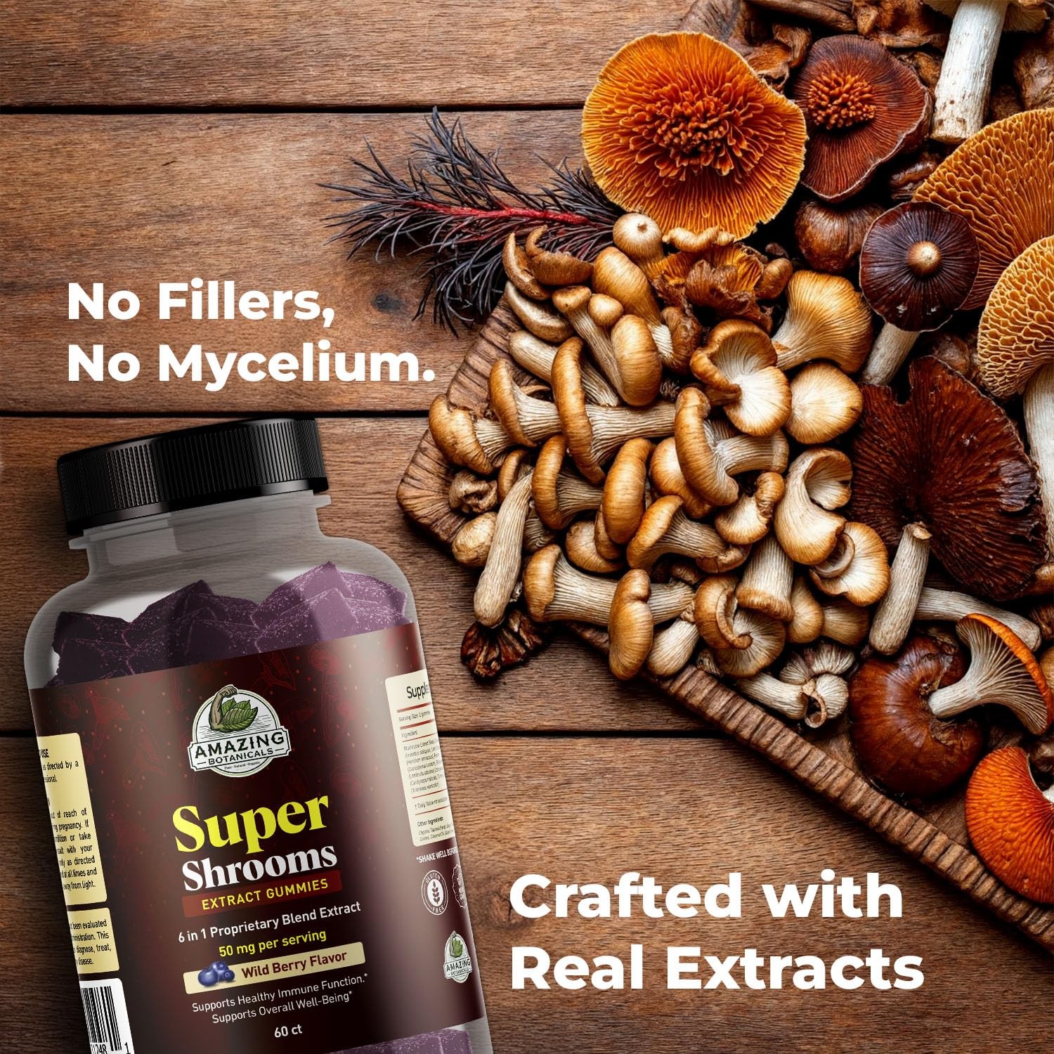 Super Shrooms 6 in 1 Organic Mushroom Wellness Gummies – 60 Count (Pack of 1)