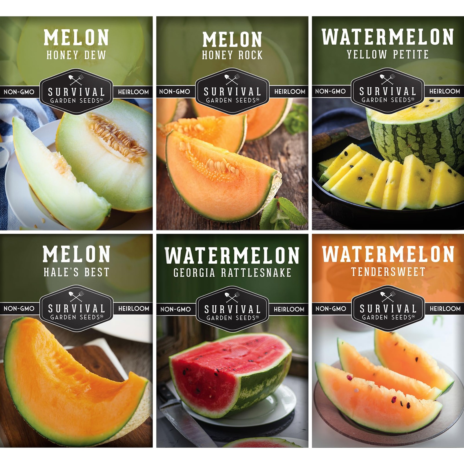 Melon Seeds for Planting Variety Pack – 6 Heirloom Cantaloupe, Honeydew & Wat…