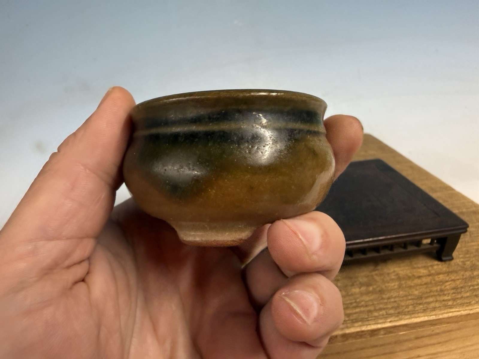 Japanese Unknown Maker Shohin Bonsai Tree Pot 2 1/2 By 1 5/8” Unique Glaze