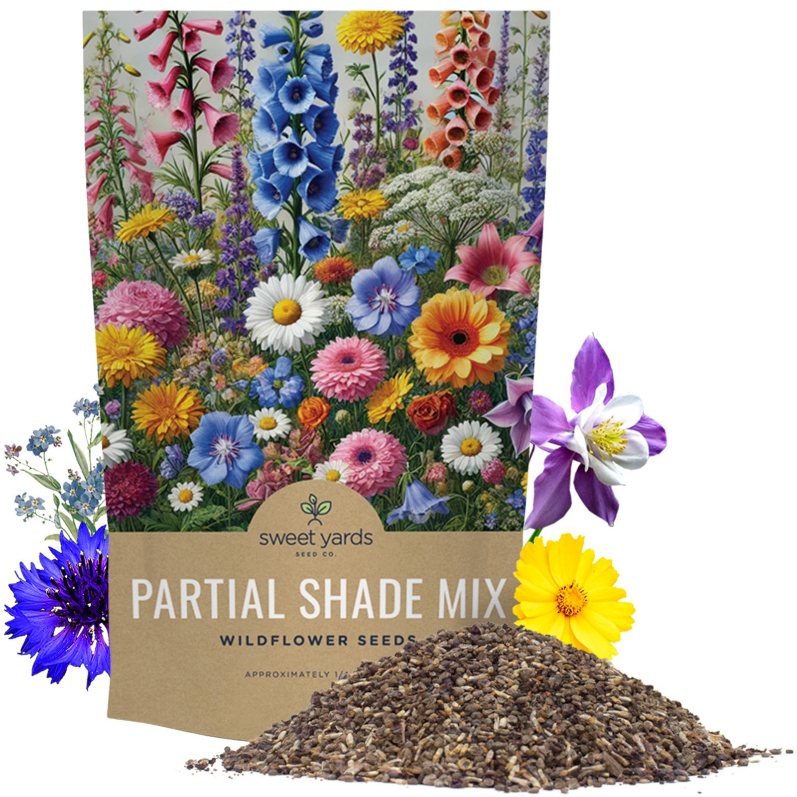 Bulk Wildflower Seeds Mix for Partial Shade – 1/4 lb, 30,000+ Open Pollinated