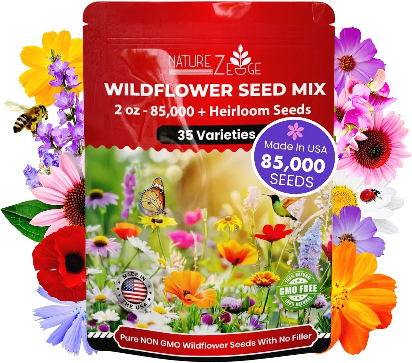 Wildflower Seeds Mix – 2 Oz, 85,000 Seeds, 35 Variety Perennial & Annual Flow…