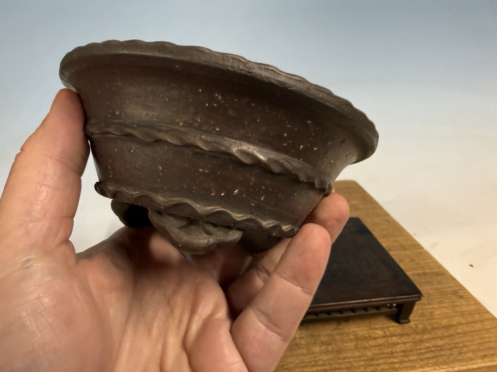 Japanese Unknown Maker Shohin Bonsai Tree Pot 5 1/16 By 2 1/4” Unglazed Oval