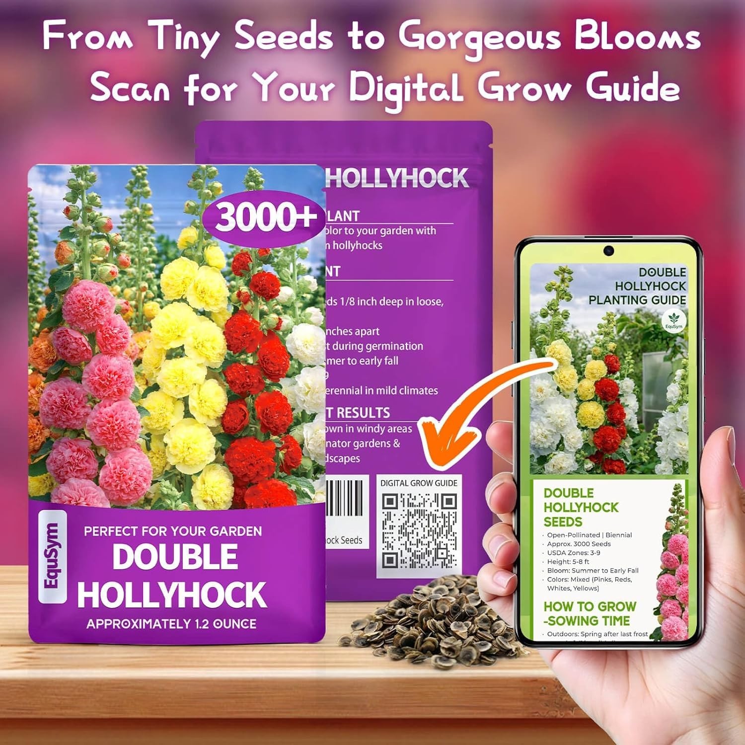 Large 3000+ Bulk Pack of Double Hollyhock Seeds – Spring to Fall Blooms