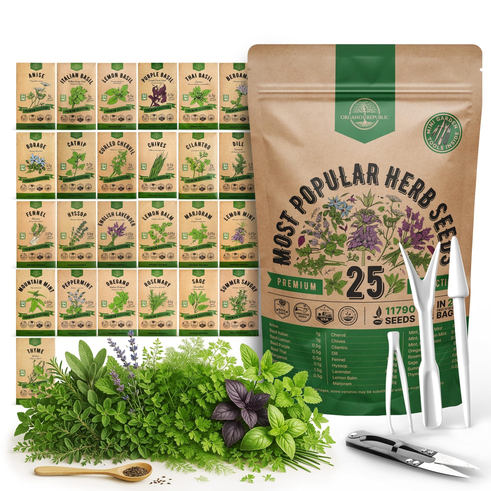 25 Most Popular Herb Seeds Variety Pack 11,700 NonGMO Heirloom Seeds for Pla…