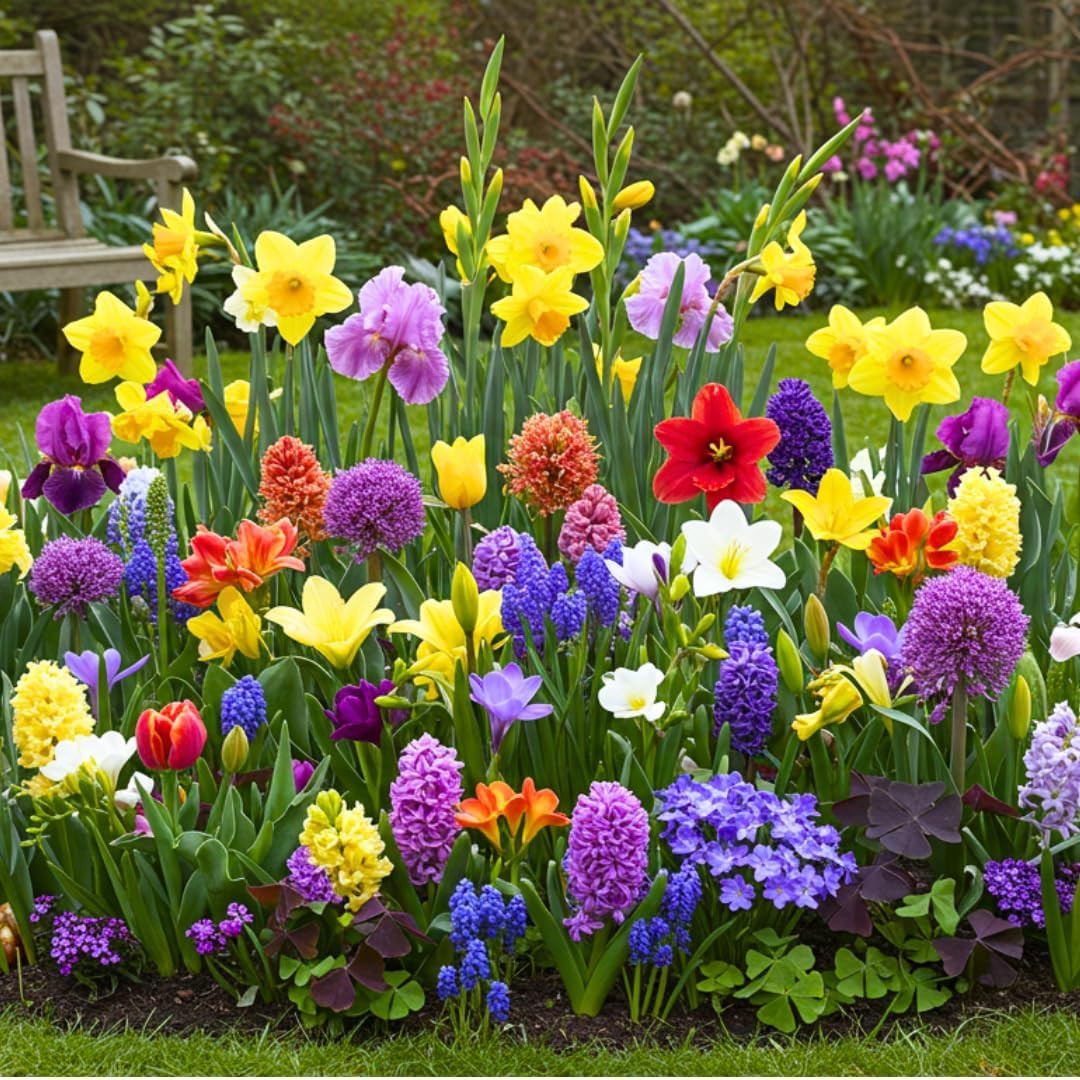 Complete Spring Flower Garden | 50 Fresh Bulbs | Bloom All Spring and Summer |