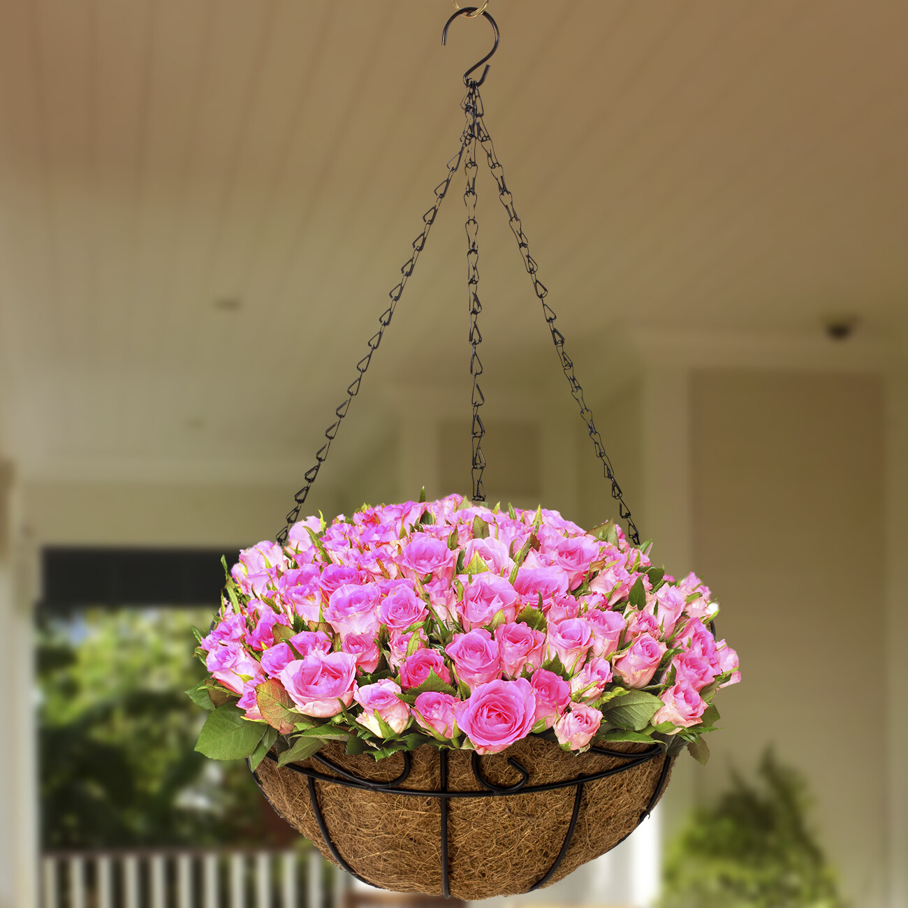 4 Pack Metal Hanging Planter Huge 14″ Flower Pot Coco Coir Liner Indoor/Outdoor