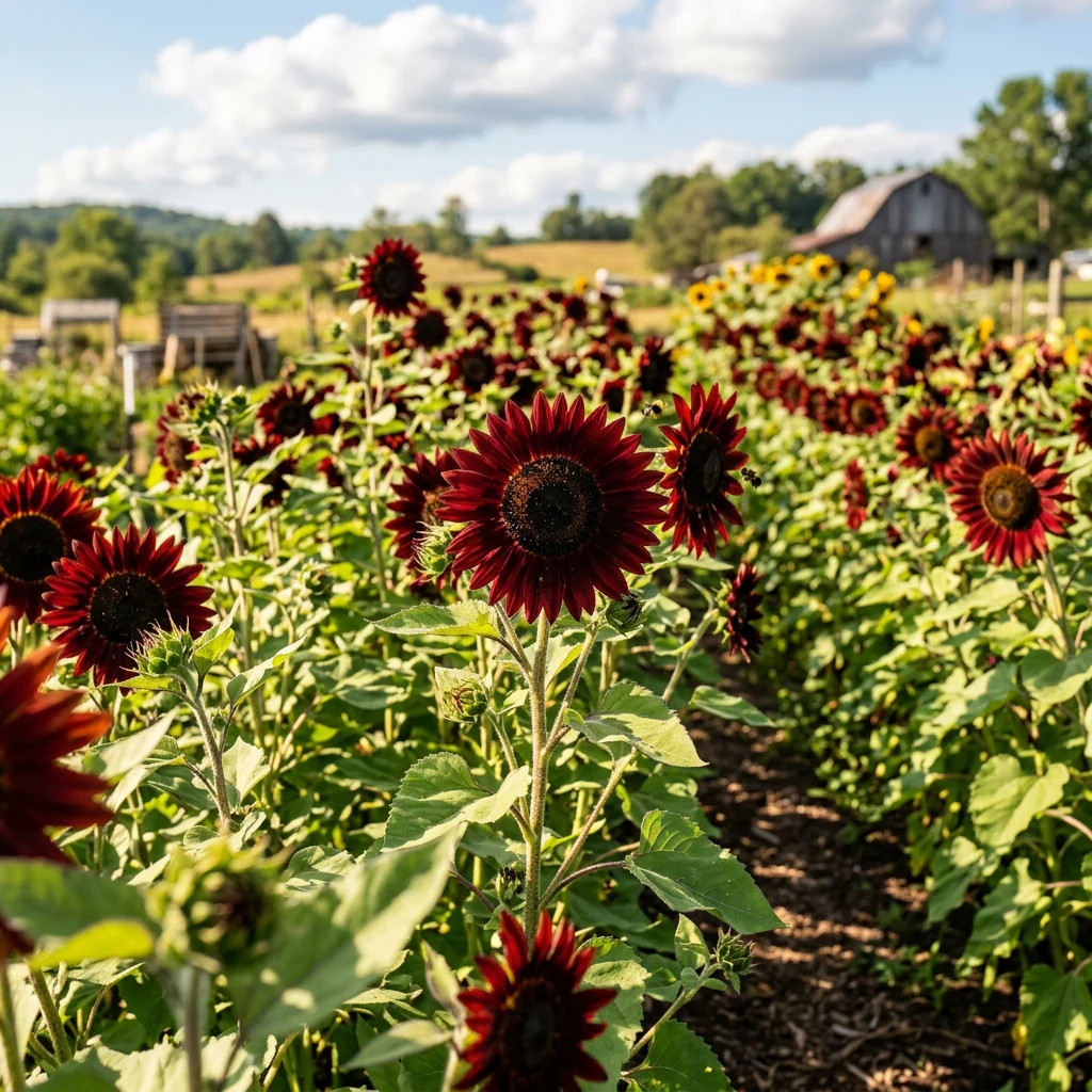 100 Velvet Queen Sunflower Seeds for Planting – Deep Chocolate & Burgundy Red