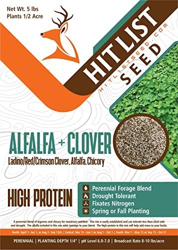 Premium Alfalfa & Clover Food Plot Seeds for Deer – Perennial Mix – 5 lbs