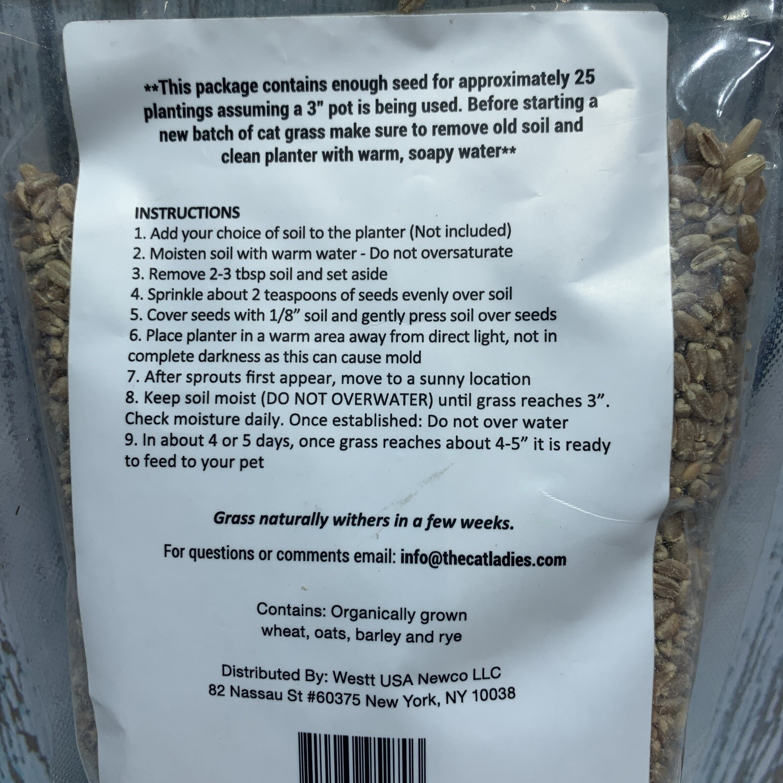 The Cat Ladies 100% Organic Cat 16oz Grass Seed Non GMO blend