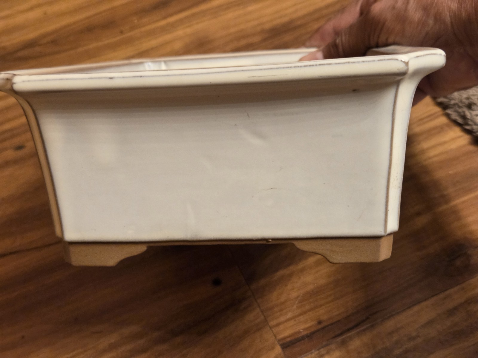 Vtg Japanese Rectangular Beige Bonsai Pot 7″x9″x3.25″