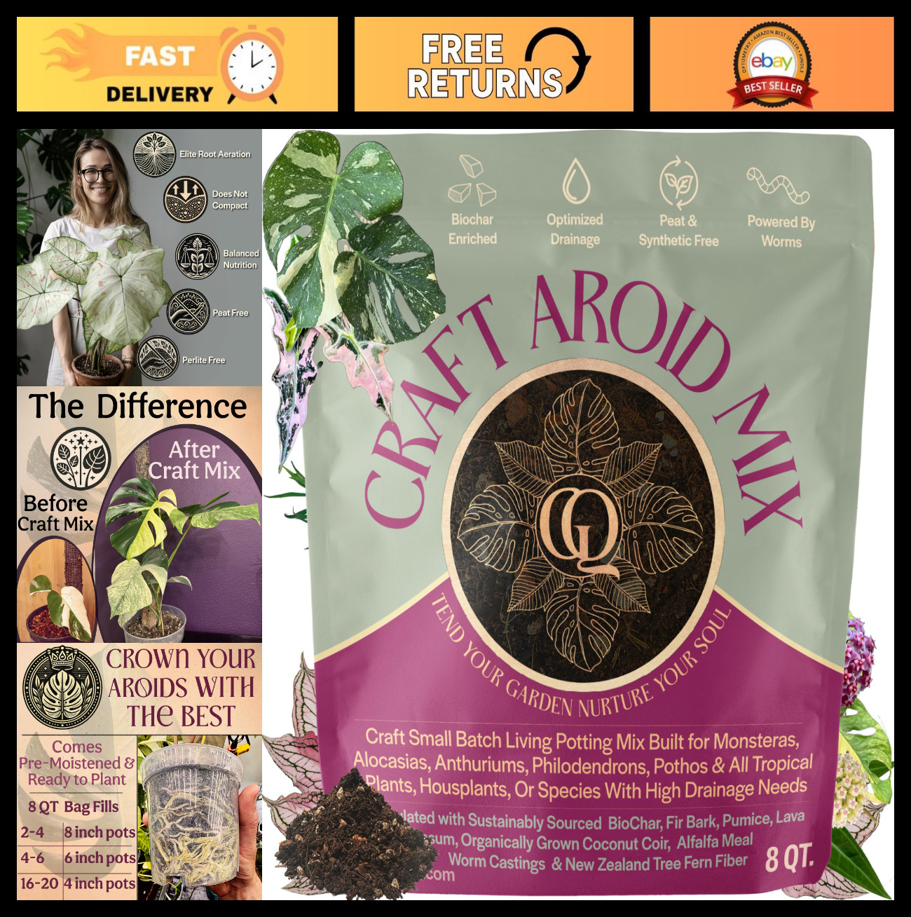 Organic Potting Mix for Aroids – Well-Draining Soil for Alocasia, Monstera, Phil