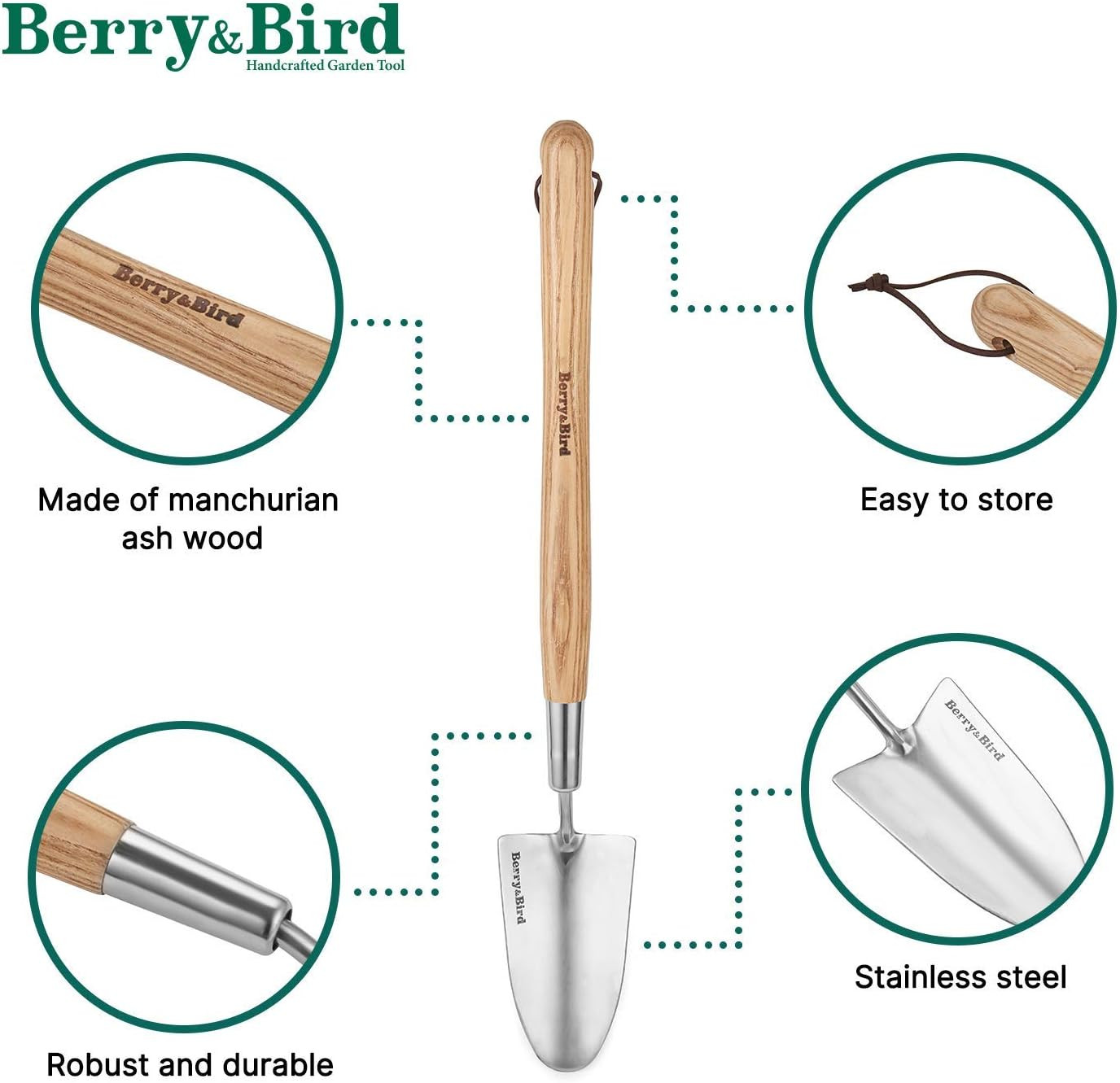 Garden Trowel with Long Handle, 23.43In Stainless Steel Short Shovel with Wood H