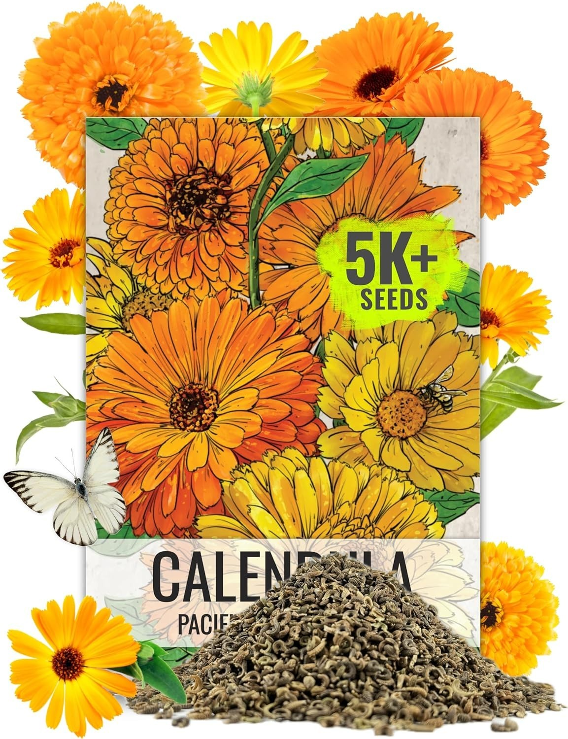 Calendula Seeds Pacific Beauty Mix | 5,000+ Seeds Calendula Officinalis Non-G…