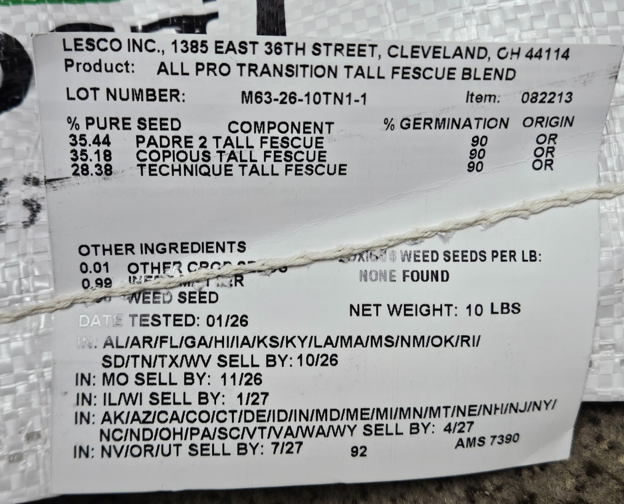 10 lb Turf Seed Blend Lesco Tall Fescue All Pro Transition Grass Seeds Exp 10/25