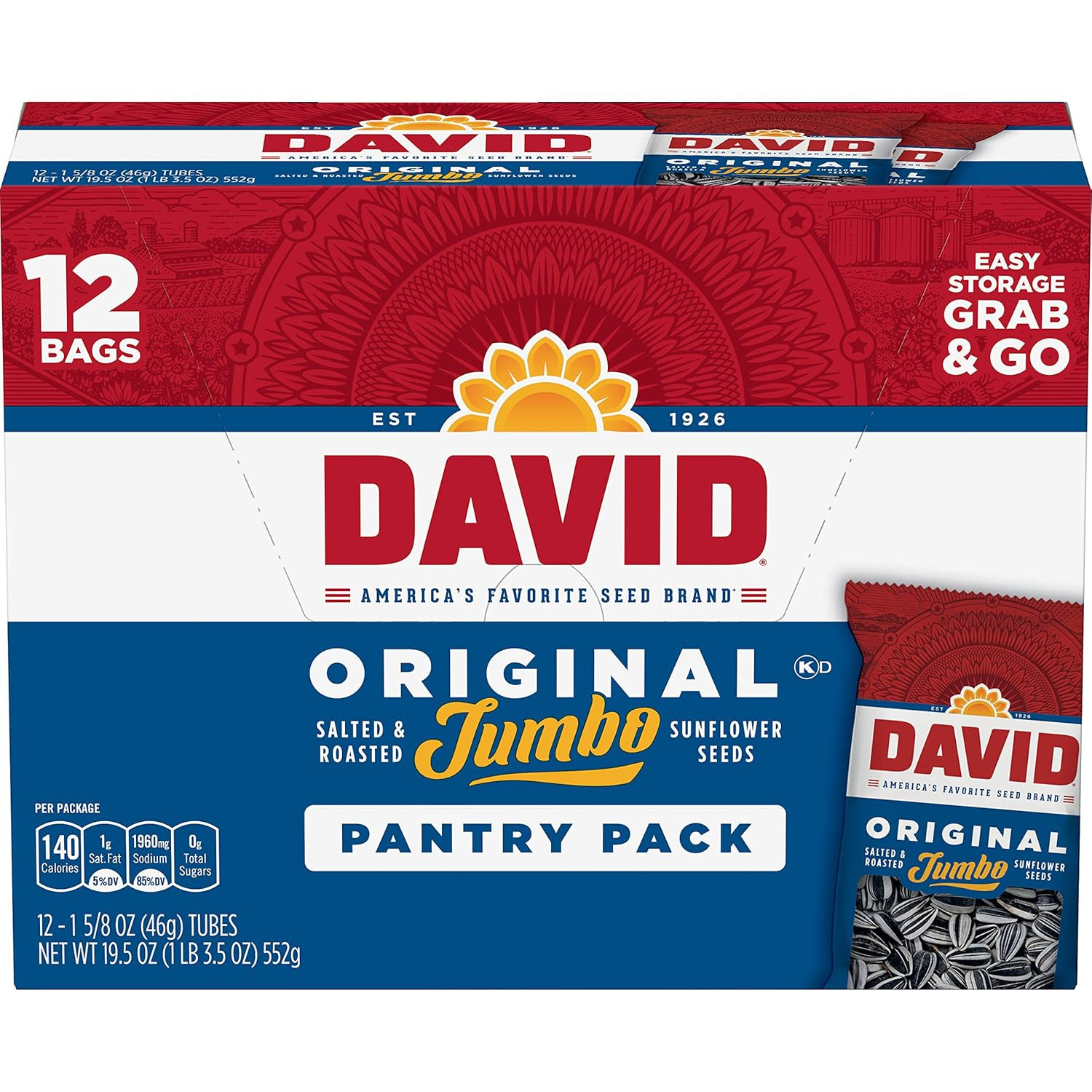 SEEDS Roasted and Salted Original Jumbo Sunflower Seeds, Keto Friendly, 5.25 Oz,