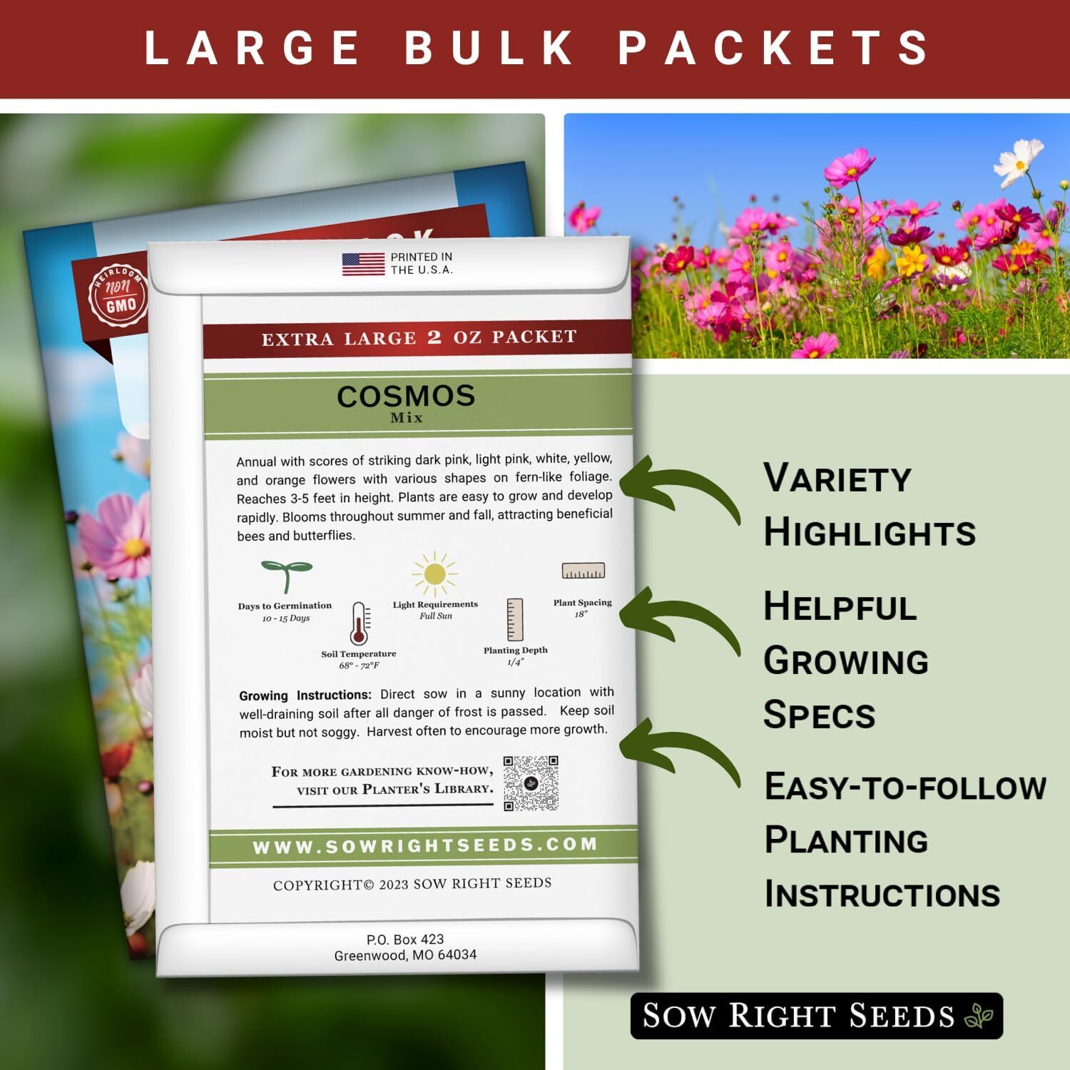 Bulk Mixed Cosmos Seeds for Planting – 2 Ounce 8500 Seeds Non-GMO Heirloom Jumbo