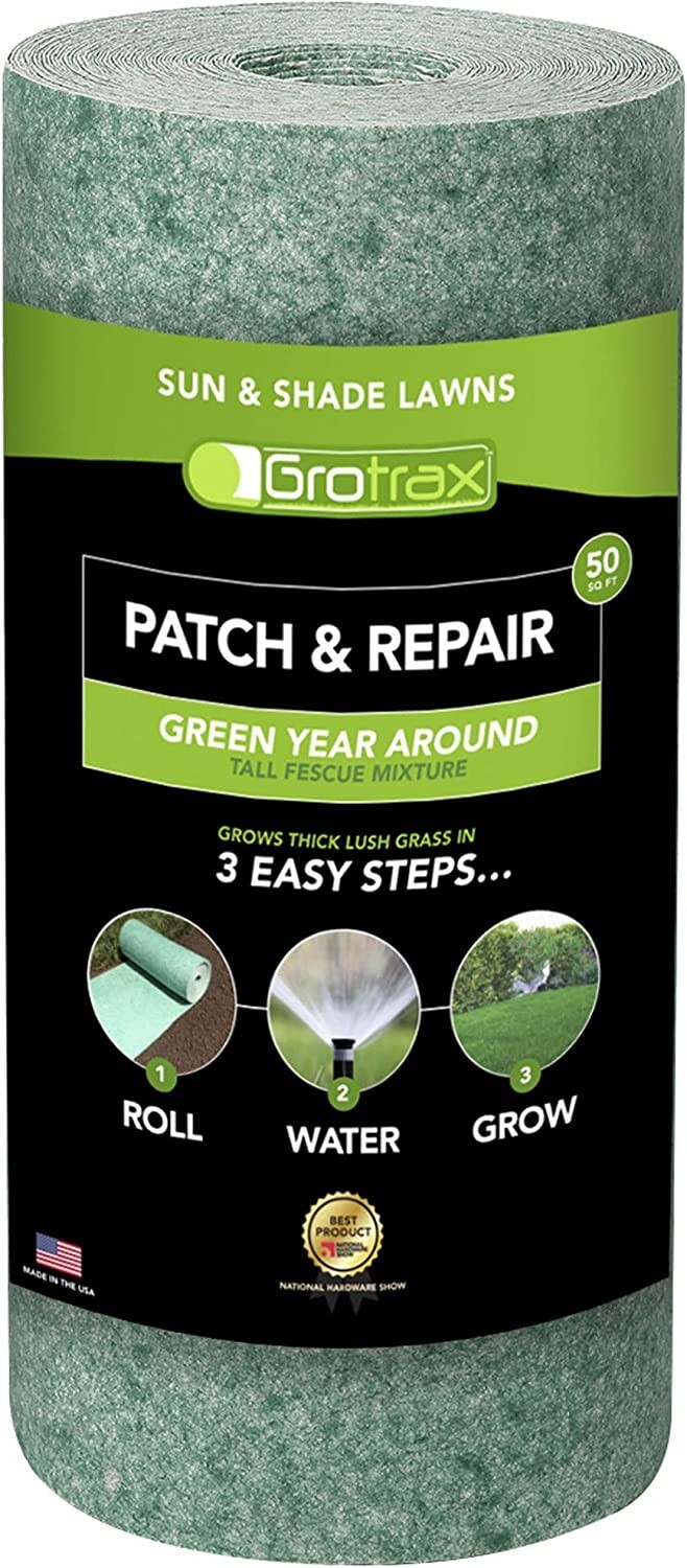 Grotrax Biodegradable Grass Seed Mat, Year Round Green – 50 Sq Ft Quick Fix Roll