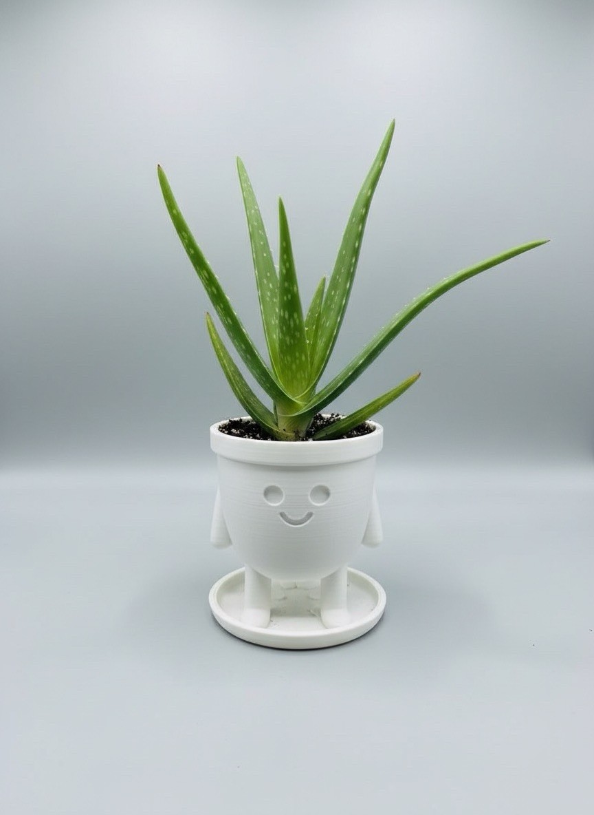 Aloe Vera 1 Live Plant 5”-10″ bare root + 3D Printed Planter (Color Varies)