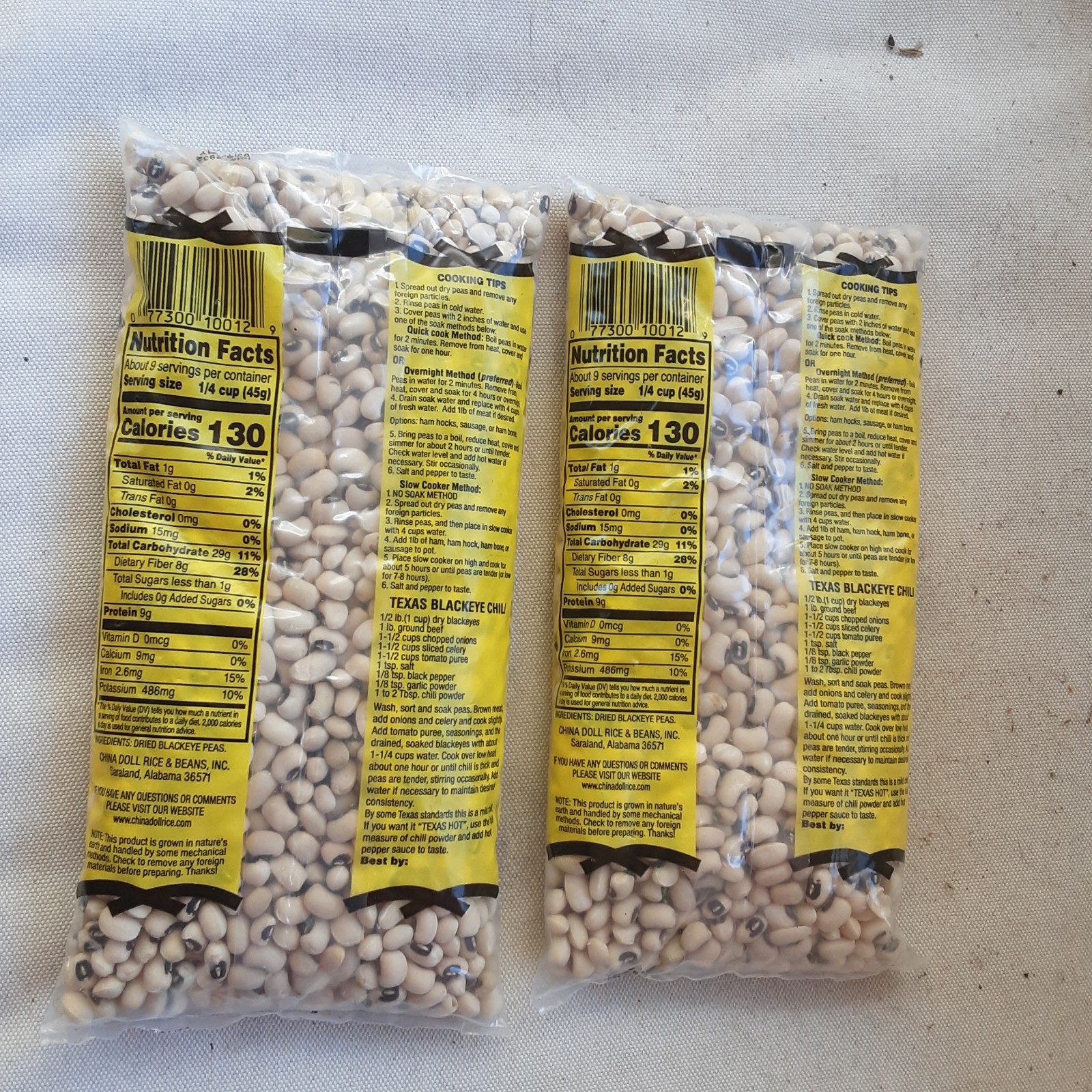 PEAS Dry CHINA DOLL Black Eye Peas NEW ( 2) 12 oz. bags FREE SHIPPING USA GROWN