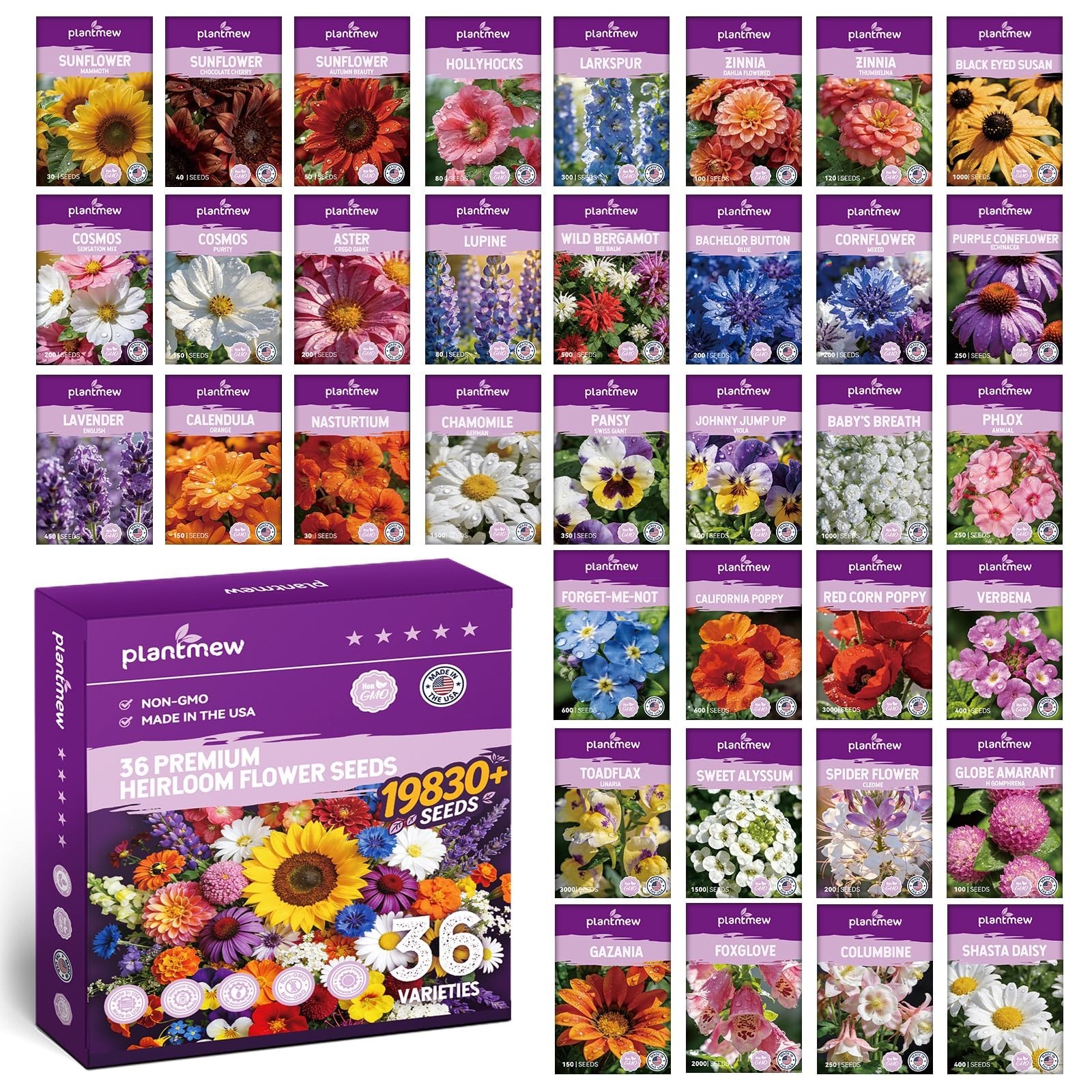 Wildflower Seed Mix 1/2 lb – 19830+ Non-GMO Perennial & Annual Varieties for Gar
