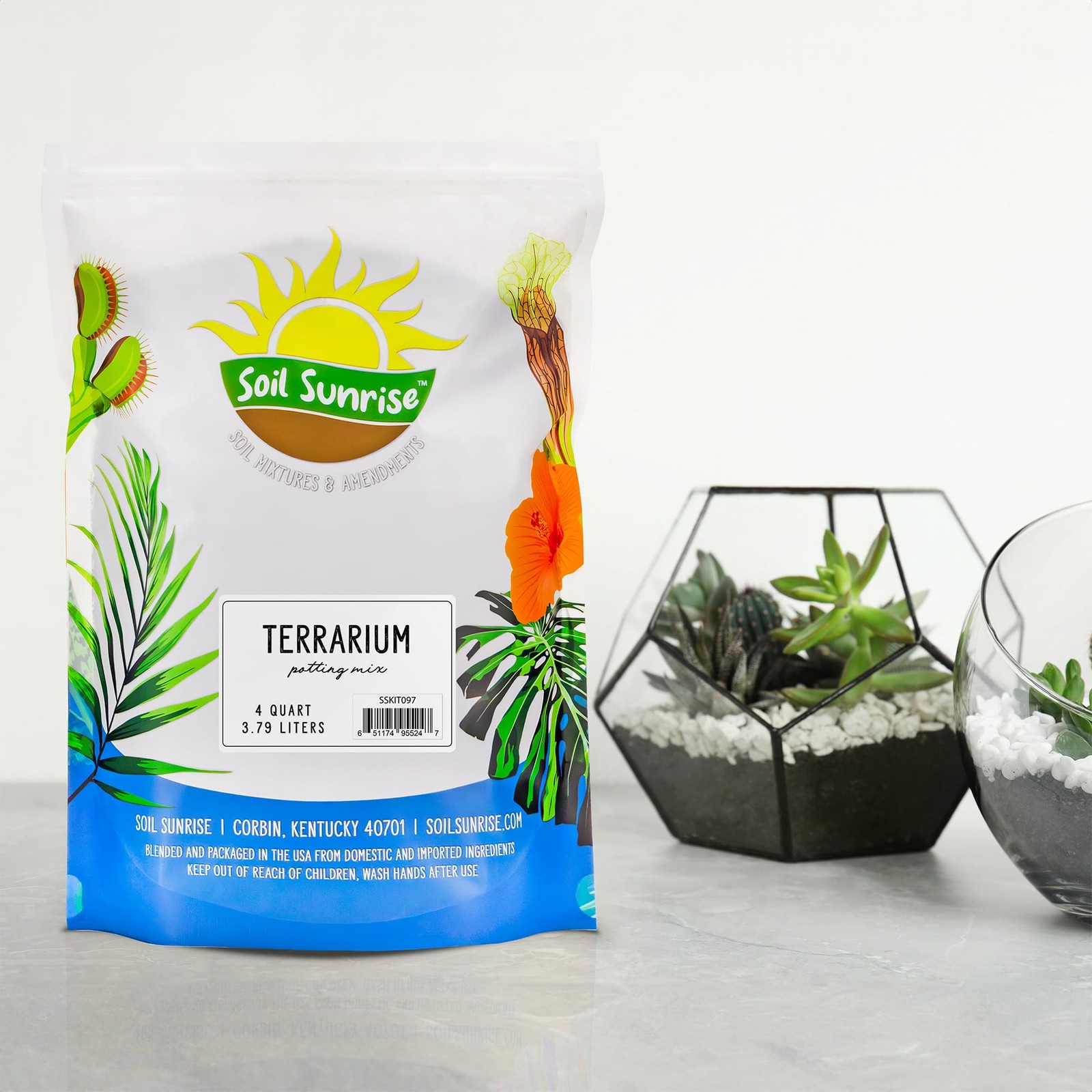 Soil Sunrise Terrarium Potting Mix (4 Quarts) w/Blended 4 Quarts, Brown