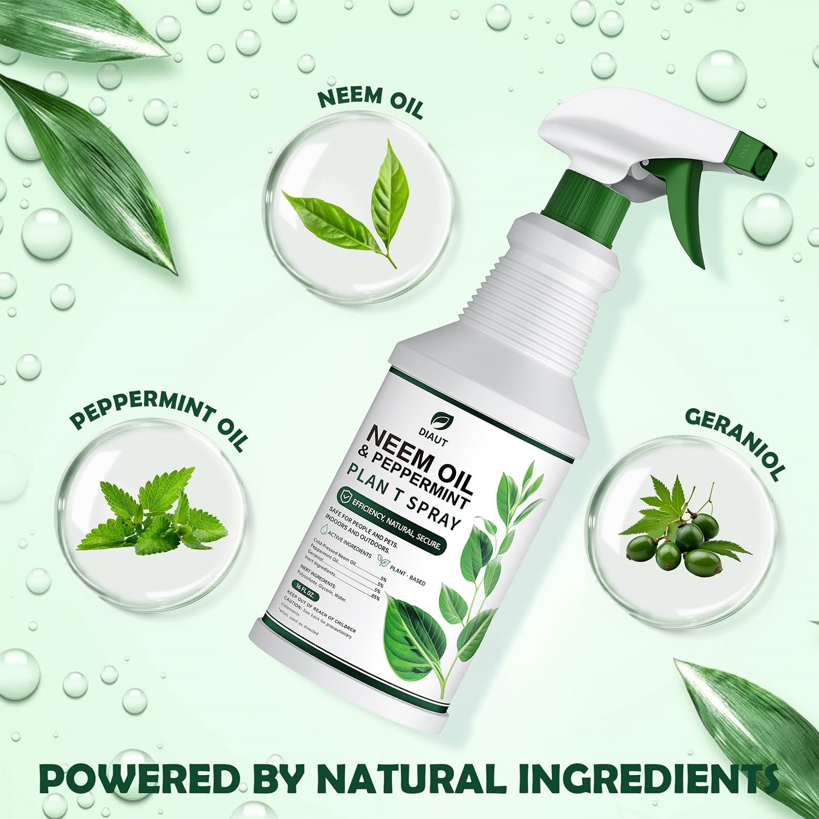 Natural Neem Oil Spray with Peppermint – Ready to Use Plant Wash for Indoor/Outd