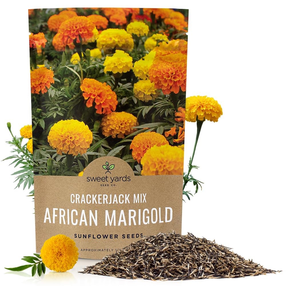 African Marigold Seeds Crackerjack Mix 4 Ounce (Pack of 1), Yellow and Orange