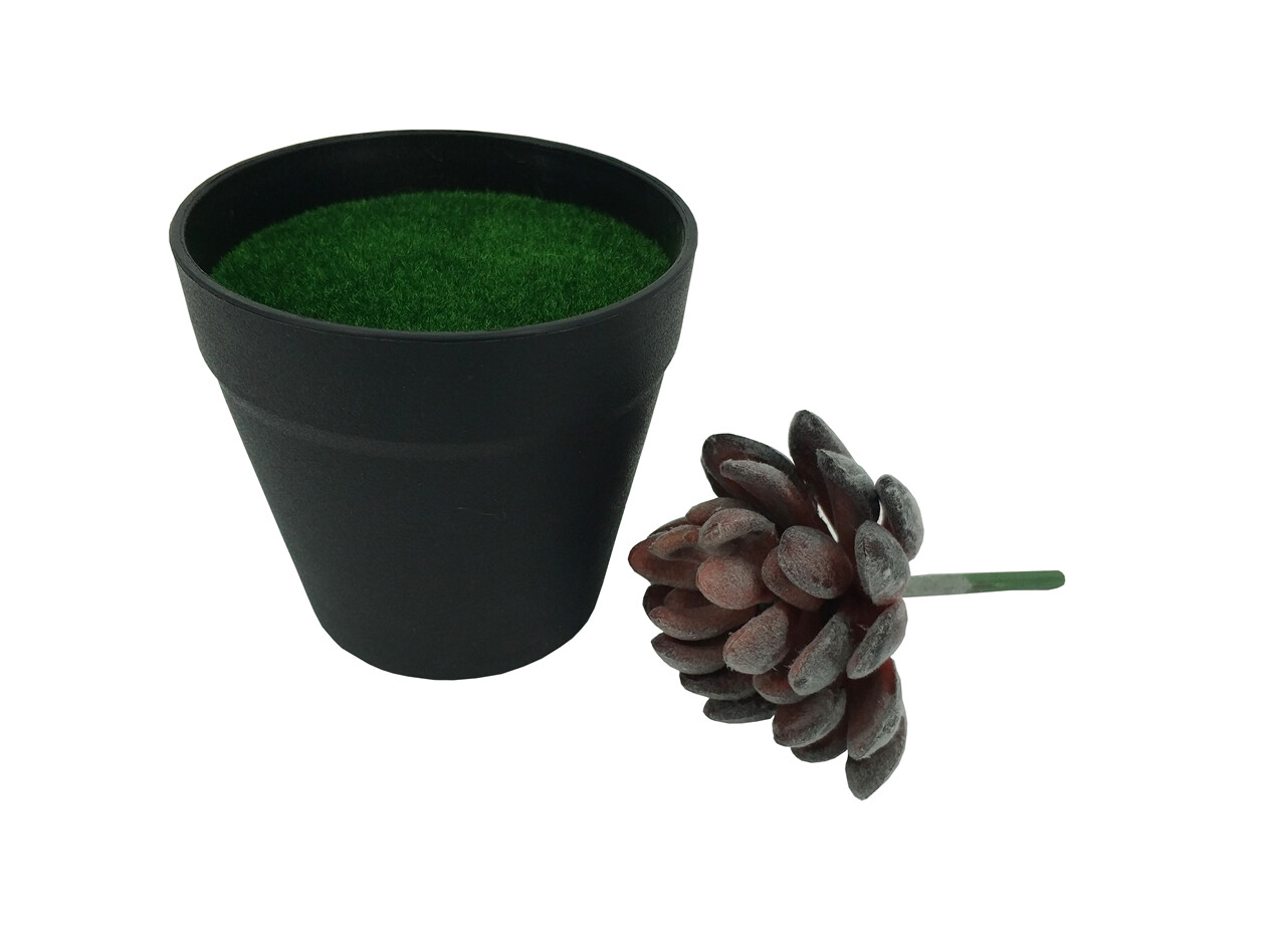 5.5″ H Black Planter w/ Succulent Purple Gem Forever Artificial Green Turf Moss