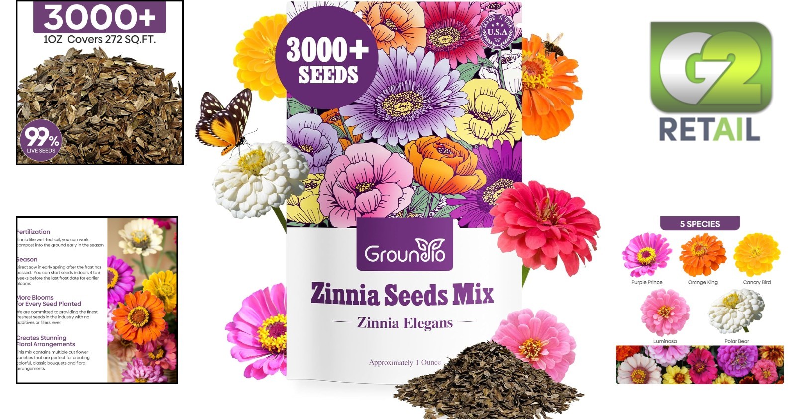 Beautiful Zinnia Seeds Mix – Over 3,000 Seeds in Pink, Yellow, Orange & More