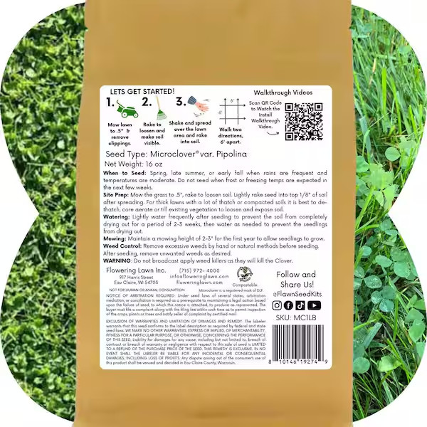 Micro Clover Seed 1 Lb, Organic Coated, Eco-Friendly, Low Growing, Low Maintenan