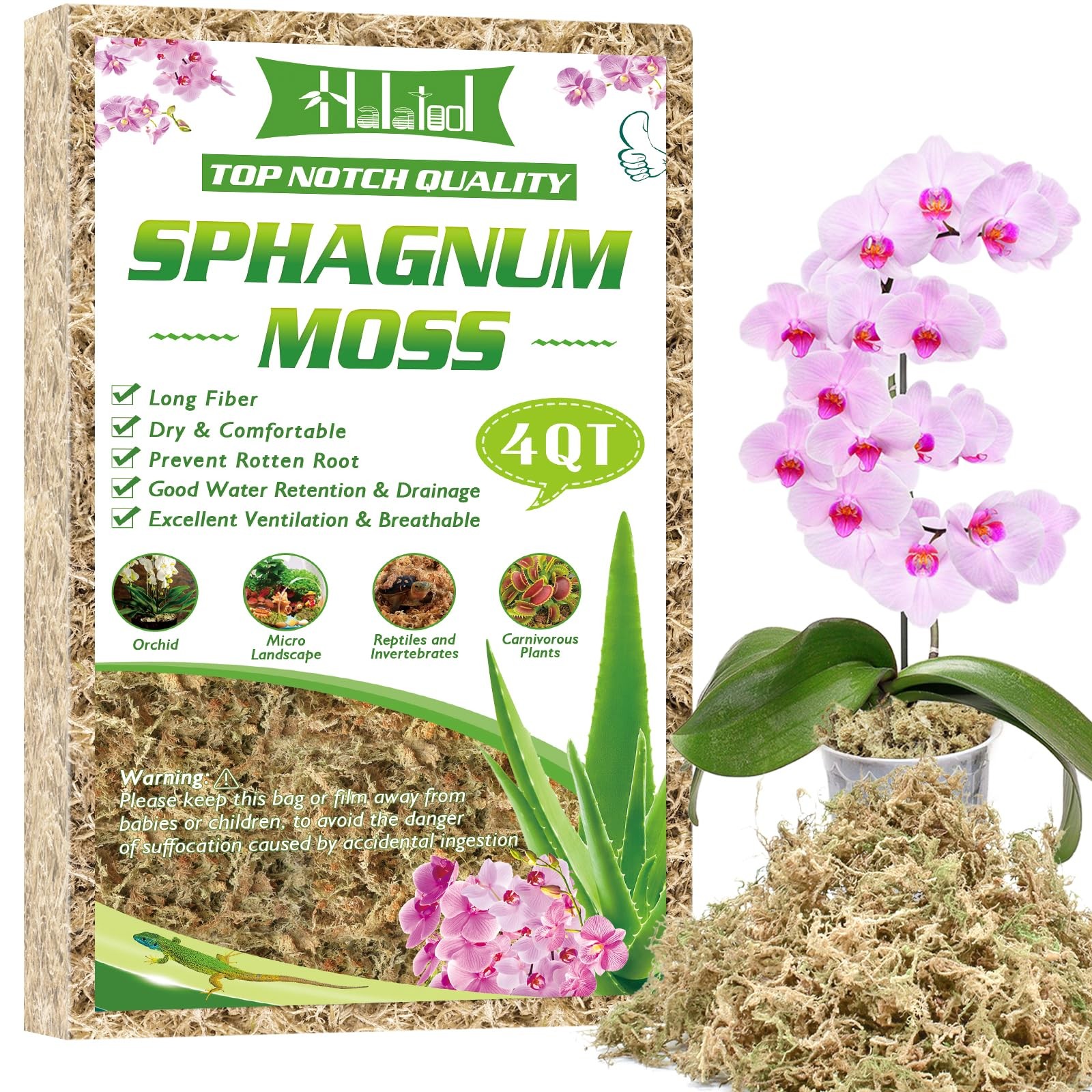 Halatool 3.6OZ Premium Sphagnum Moss for Indoor 4 qt (0.2 lbs), Natural
